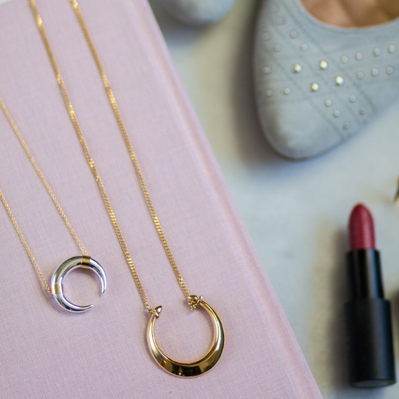 Stella & Dot | Retired Dainty Silver + Gold Half Moon Luna Pendant Necklace - Picture 8 of 12